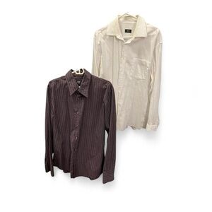 Vintage Hugo Boss Plum Striped and White Dress Shirts Set of 2 Men’s XL EUC